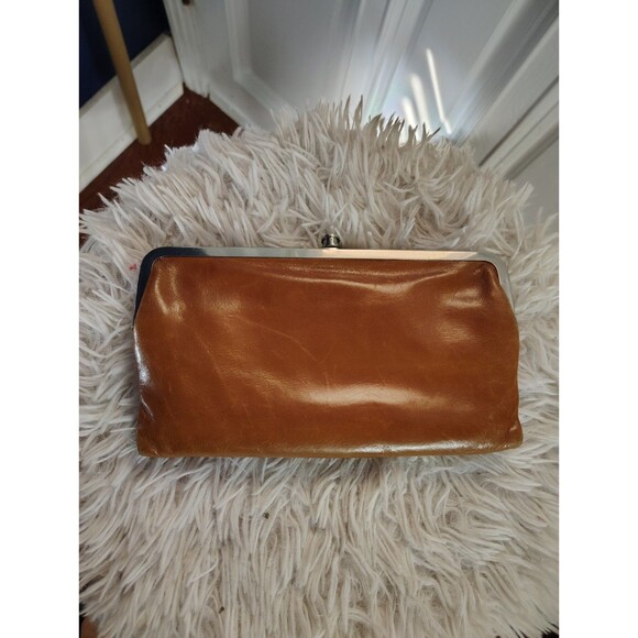 Hobo International Leather Clutch Lauren Double Frame Handbag Wallet Brown - Picture 1 of 10